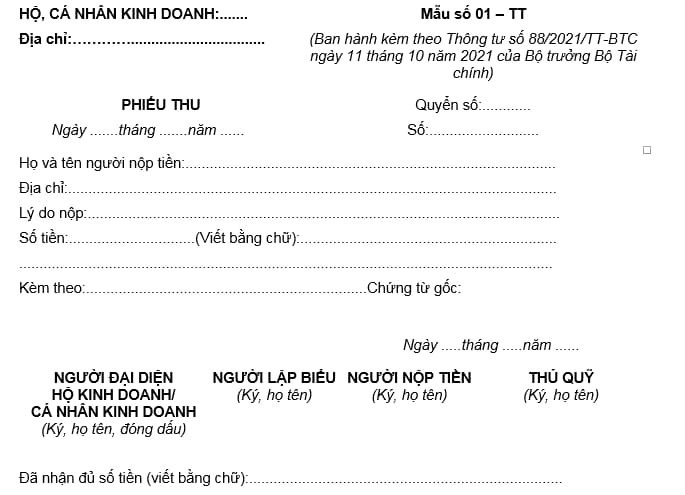 Phiếu thu (Mẫu số 01-TT)