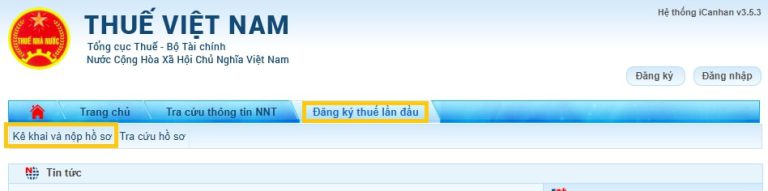 Chọn mục “Đăng ký thuế lần đầu”